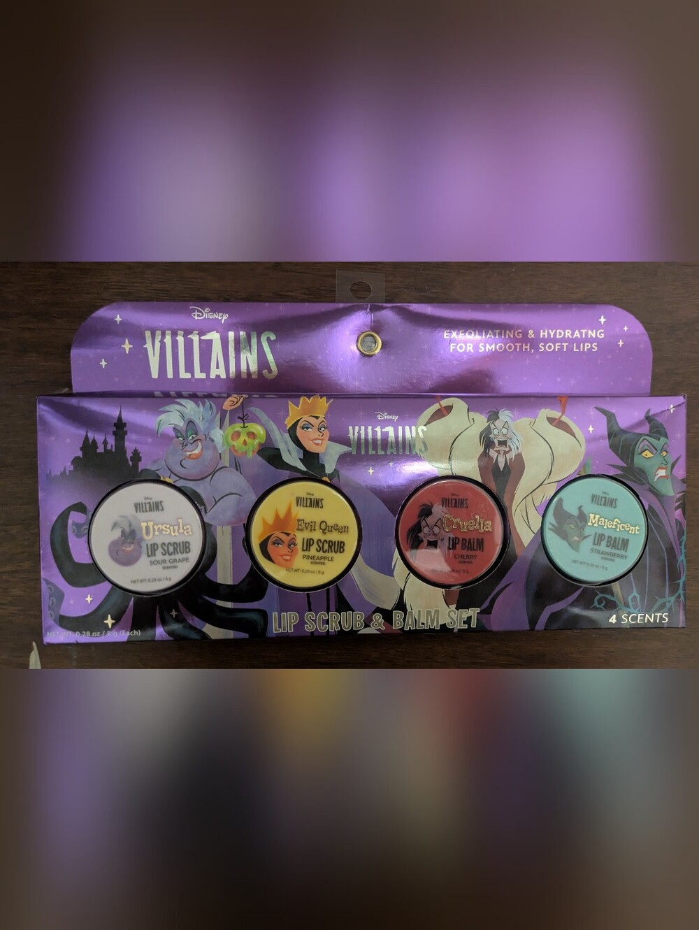 Disney Villains Lip Scrub & Balm Set - Purple, Yellow, Red